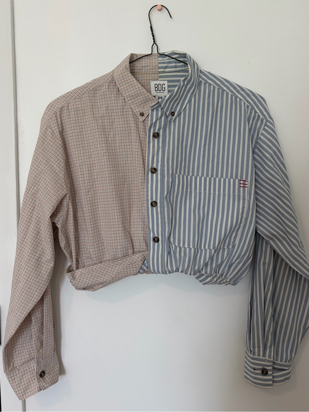 BDG Urban Outfitters Mixed-Print Cropped Button-Up Shirt Women’s Medium